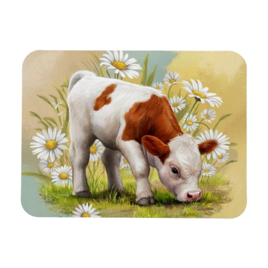 Niedliche Babykuh in einem Bereich von Daisies-Blu Magnet (Horizontal)