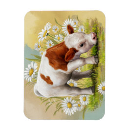 Niedliche Babykuh in einem Bereich von Daisies-Blu Magnet
