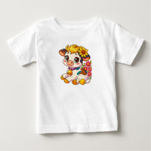 Niedliche Babykuh mit Blume Tshirt