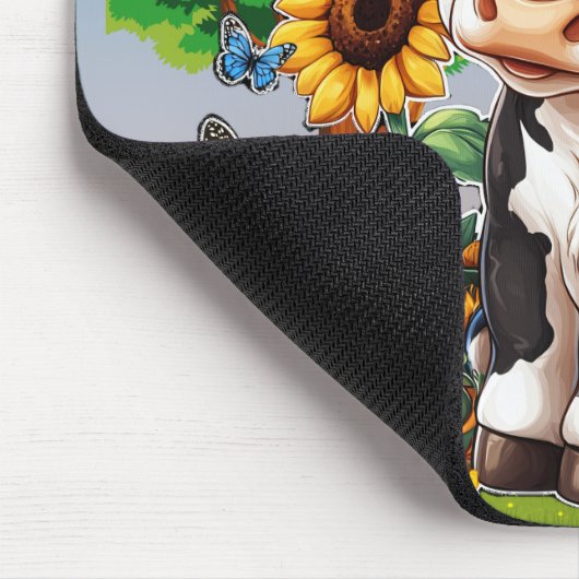 Niedliche Babykuh und Sonnenblumen, maßgeschneider Mousepad (Ecke)