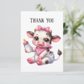 Niedliche Babymädchen-Kuh hinzufügen Dankeskarte (Stehend Vorderseite)