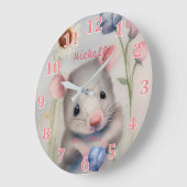 Niedliche Babymäuse Pastel Wasserfarbe Frühlingsbl Große Wanduhr (Winkel)