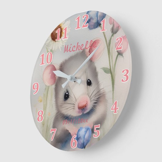 Niedliche Babymäuse Pastel Wasserfarbe Frühlingsbl Große Wanduhr (Winkel)