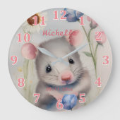 Niedliche Babymäuse Pastel Wasserfarbe Frühlingsbl Große Wanduhr (Vorderseite)