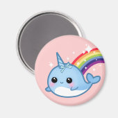 Niedliche Babynarwhal mit Regenbogen und rosa Ster Magnet (Vorderseite/Rückseite)