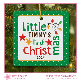 Niedliche Babys Erstes Weihnachtsfest Foto Keramikornament