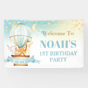 Niedliche Babys Hot Air Ballon Geburtstag Willkomm Banner