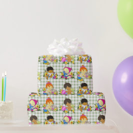 Niedliche Babys Retro farbenfrohe Seite Grün Karie Geschenkpapier