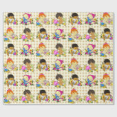 Niedliche Babys Retro farbige Beige Kariert Geschenkpapier (Flach)