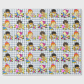 Niedliche Babys Retro farbiges Blau Kariert Geschenkpapier (Flach)