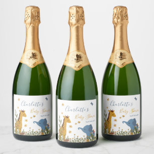 Niedliche Babytier-Blumen-Baby-Shower Schaumweinetikett