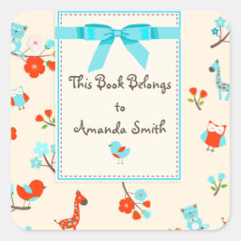 Niedliche Babytiere und Blume Buchkleber Quadratischer Aufkleber