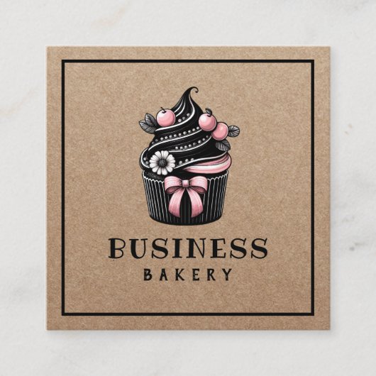 Niedliche Bäckerei Cupcake Handmade Rustica Quadratische Visitenkarte (Vorderseite)