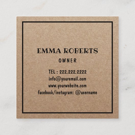 Niedliche Bäckerei Cupcake Handmade Rustica Quadratische Visitenkarte (Rückseite)