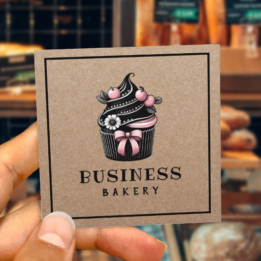 Niedliche Bäckerei Cupcake Handmade Rustica Quadratische Visitenkarte