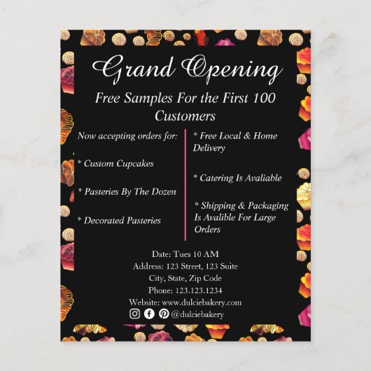 Niedliche Bäckerei, Koch, Caterer, Konditorei Flyer (Hinten)