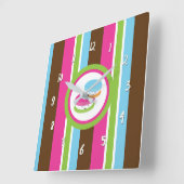 Niedliche Bäckerei Macaroons Spaß Streifen Quadratische Wanduhr (Winkel)