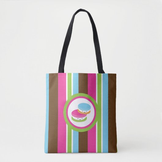 Niedliche Bäckerei Macaroons Spaß Streifen Tasche (Vorderseite)
