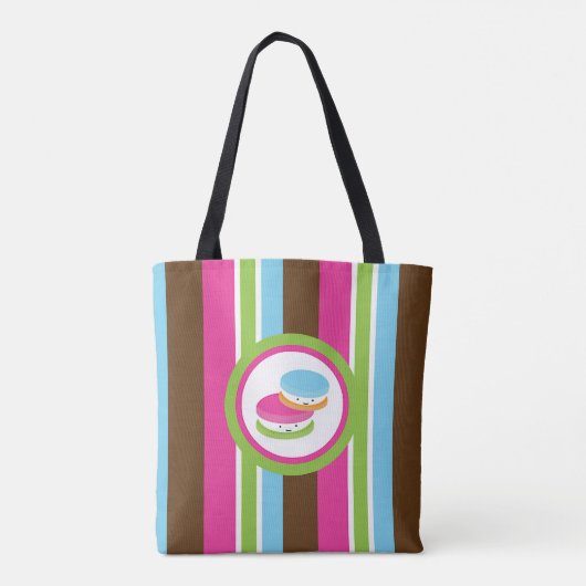 Niedliche Bäckerei Macaroons Spaß Streifen Tasche (Rückseite)