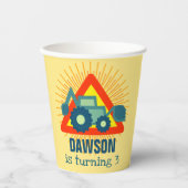 Niedliche Backhoe Gelbe Jungen Geburtstag 3 Jahre Pappbecher (Vorderseite)