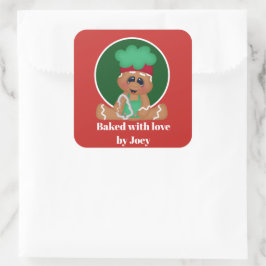 Niedliche Backkinder Lebkuchen hinzufügen Namen Au Quadratischer Aufkleber