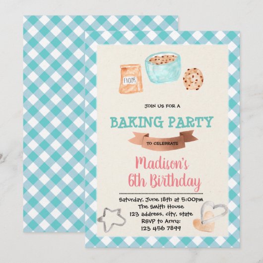 Niedliche Backkochen Party Einladung (Vorne/Hinten)