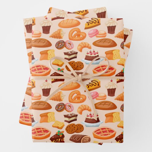 niedliche Backwaren Party-Fliesen Geschenkpapier Set (Beispiel)
