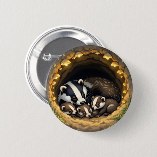 Niedliche Badger Family Napping Button (Vorne & Hinten)