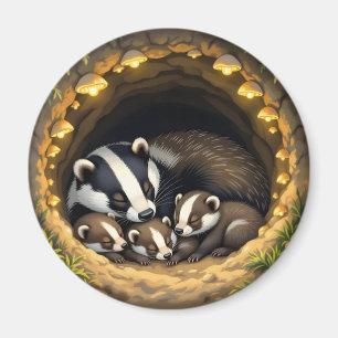 Niedliche Badger Family Napping Magnet