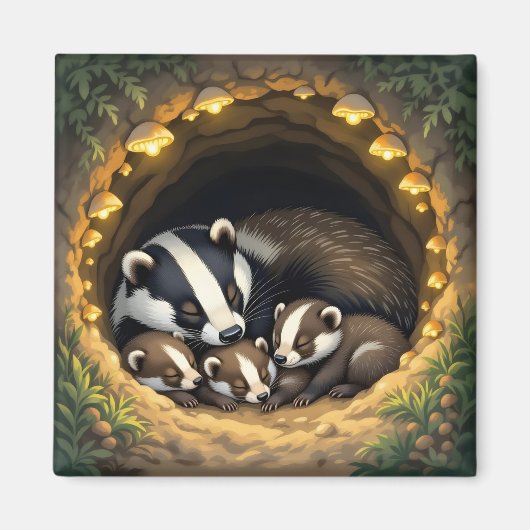Niedliche Badger Family Napping Magnet (Vorne)