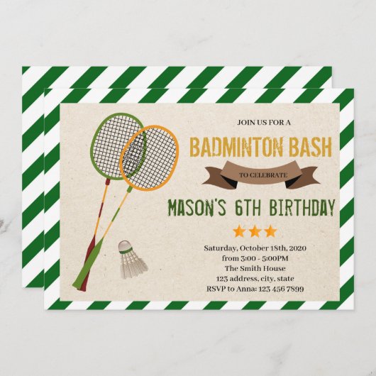 Niedliche Badminton-Party Einladung (Vorne/Hinten)