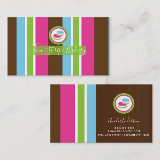 Niedliche Bakery Macaroons Spaß Streifen Visitenkarte (Vorne/Hinten)