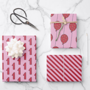 Niedliche Balkone - Rosa und Rote Kinder 1. Geburt Geschenkpapier Set