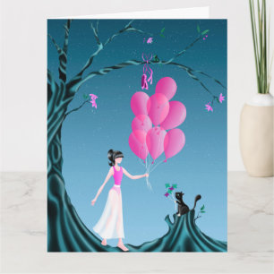 Niedliche Ballerina & Cat Night Sky Greetings Card Karte