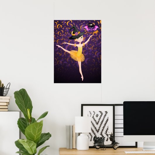 Niedliche Ballerina Halloween Bat and Moons Ballet Poster (Heimbüro)