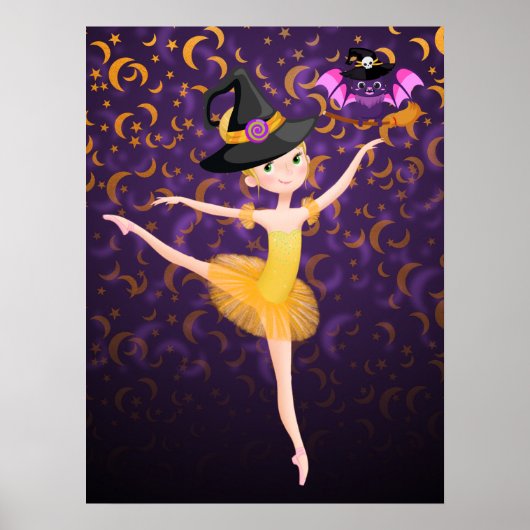 Niedliche Ballerina Halloween Bat and Moons Ballet Poster (Vorne)