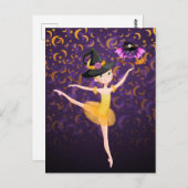 Niedliche Ballerina Halloween Bat and Moons Ballet Postkarte (Vorne/Hinten)