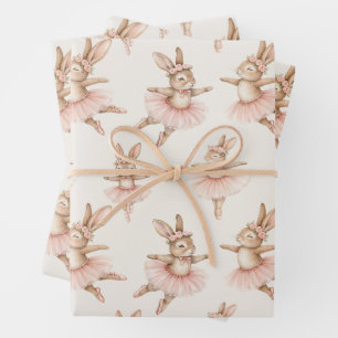 niedliche Ballerina Kaninchen in rosa Tutus Geschenkpapier Set