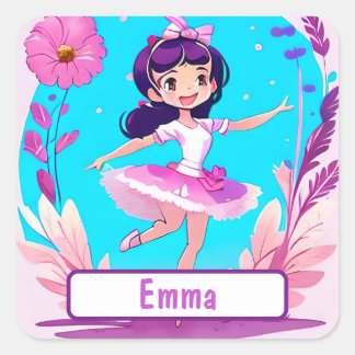 Niedliche Ballerina mit individualisierbarem Namet Quadratischer Aufkleber