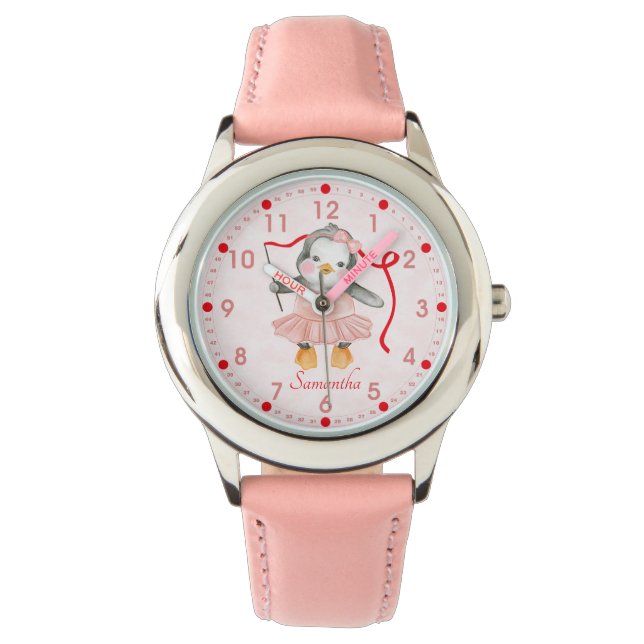 Niedliche Ballerina Pinguin Personalisierte Uhr (Vorderseite)