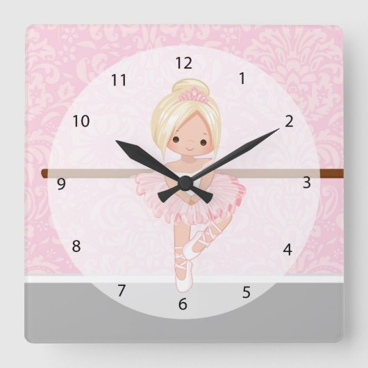 Niedliche Ballerina Quadratische Wanduhr (Vorderseite)