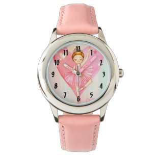 Niedliche Ballerina-Sterne und Herz-Girls rosa Armbanduhr