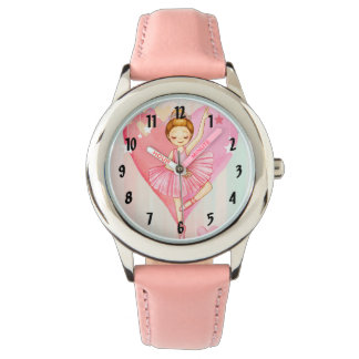 Niedliche Ballerina-Sterne und Herz-Girls rosa Armbanduhr