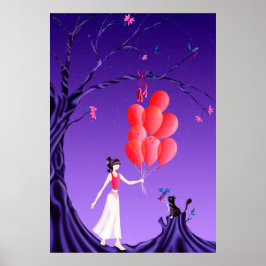 Niedliche Ballerina und Cat Midnight Tree Poster