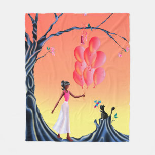 Niedliche Ballerina und Cat-Sonnenuntergang Fleecedecke
