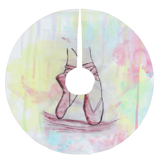 Niedliche Ballet Schuhskizze Wasserfarbe Handgezei Polyester Weihnachtsbaumdecke (Vorderseite)