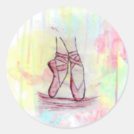 Niedliche Ballet Schuhskizze Wasserfarbe Handgezei Runder Aufkleber