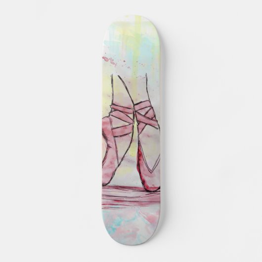 Niedliche Ballet Schuhskizze Wasserfarbe Handgezei Skateboard (Vorderseite)