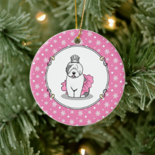 Niedliche Ballettprinzessin Alt-Englisch Sheepdog  Keramik Ornament
