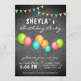Niedliche Ballon Chalkboard Geburtstagsparty Einladung